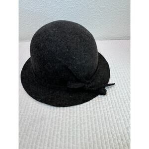 Collection Eighteen Wool Cloche Hat Black/gray‎  Bow Trim Vintage-Style Chic O/S